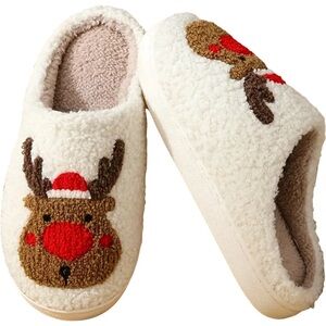 Rudolph /Christmas cream color bedroom slippers